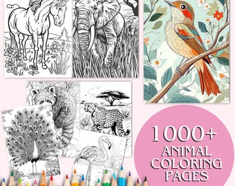1000+ Tier Malseiten Bundle, Kinder & Erwachsene Kawaii Art Book (Digitaler Download)