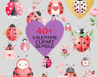 40+ Valentine Cute Animal Colorful PNG Bundle, Valentine Love Clipart PNG Digital Download