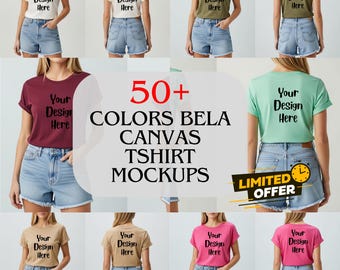 Bella Canvas T-Shirt Mockup Bundle, Front and Back, 50+ Colors (Digital Download)