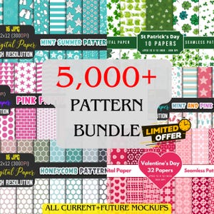 5000種類以上のシームレスパターン集 | デジタルペーパー、背景、テクスチャ | 花柄、幾何学模様、ボヘミアン、抽象 | PNG JPG ファイル
