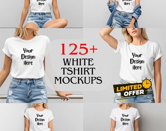 White T-Shirt Mockup Bundle, Bella Canvas 3001, Lifestyle Tee (Digital Download)