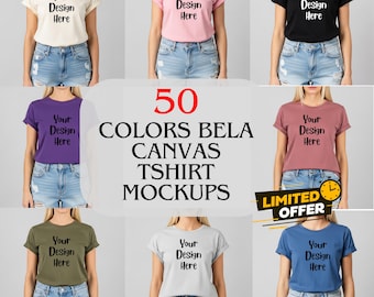 Bella Canvas T-shirt Mockup-paket | 50+ färger (digital nedladdning)