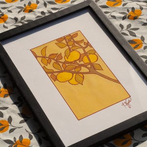 Illustrazione naturalistica dipinta a mano - Susina Mirabelle della Lorena