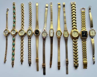 Vintage Delbana Ladies Gold Wrist 3D Black Deco Rare Gem