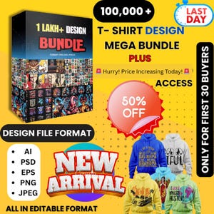 100K+ T-Shirt Designs Bundle SVG PNG | Artistic Clipart for Cricut | Mega SVG Bundle | Quotes, Vector, Colorful T-Shirt Graphics