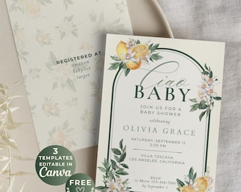 Ciao Baby Shower Invitation | Canva Template | Gender Neutral | Italian Lemon | Digital Download
