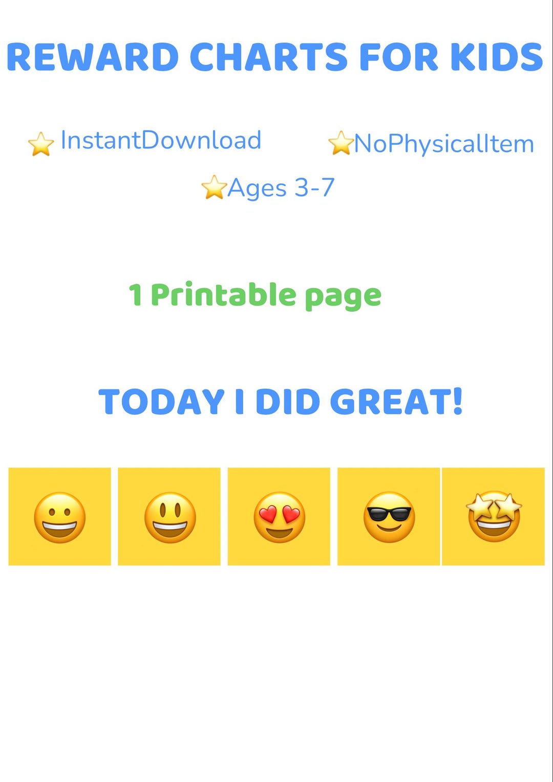Printable Reward Chart for Kids Ages 3–7 – Today I Did Great Behavior ...