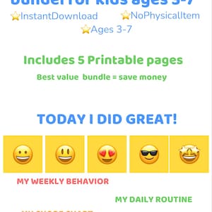 Printable Reward Charts for Kids Ages 3-7 – Behavior Chart and Routine Chart Bundle – Daily Weekly Chore Chart PDF – Instant Download