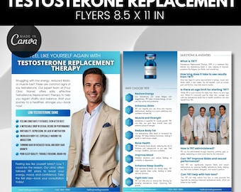 Testosterone Replacement Therapy flyer, TRT Flyer, hormone clinic flyer, hormone replacement flyer, bioidentical hormone marketing TRT