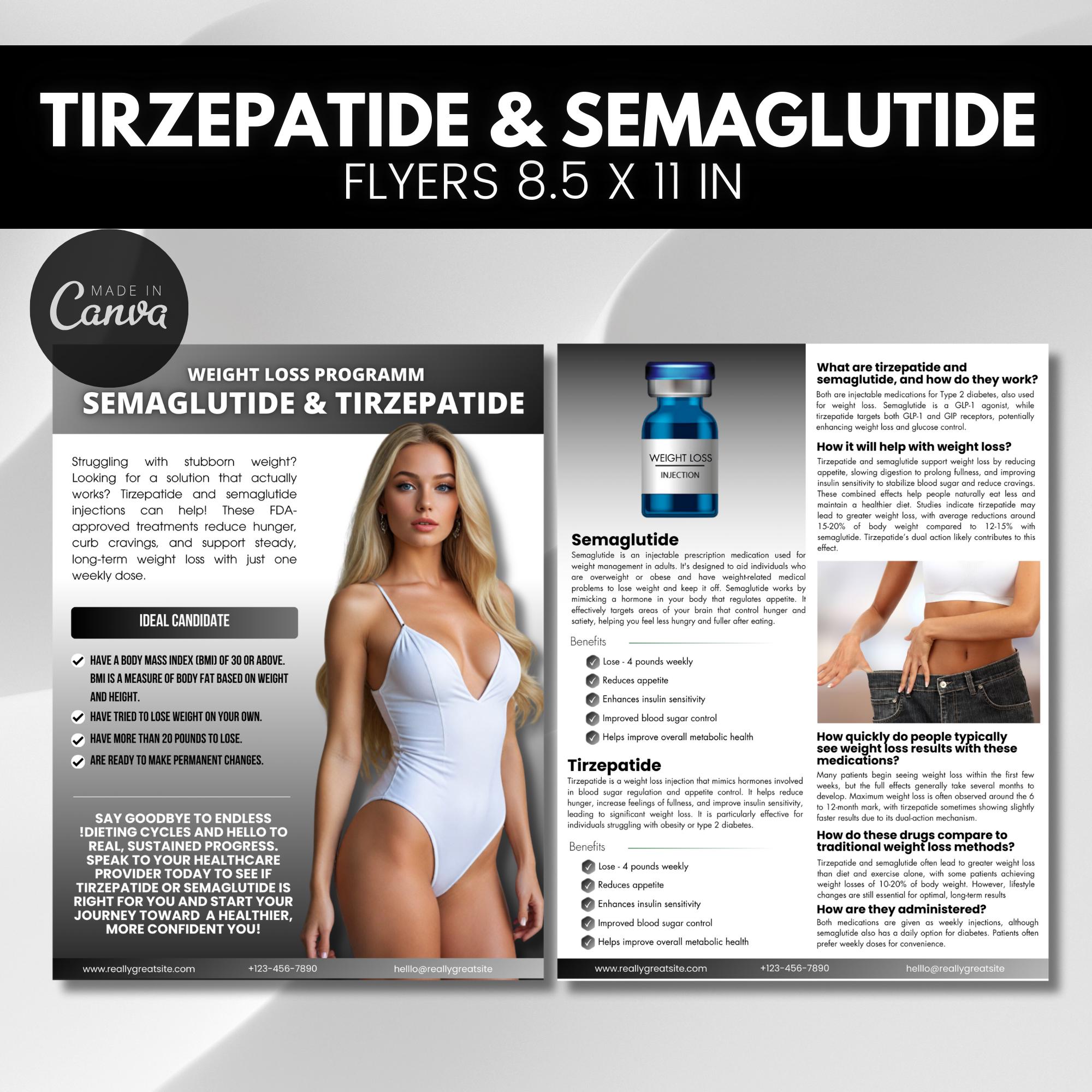 Tirzepatide flyer Patient Educational template, Tirzepatide weight loss flyers canva template, semaglutide flyers, glp 1 flyer, weight loss