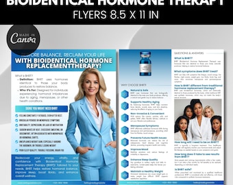 Bio-Identical Hormone Replacement Therapy flyer, bhrt Brochure, hormone clinic marketing, hormone replacement flyer, trt flyer canva