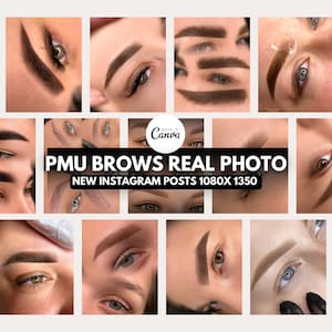 Foto de sobrancelhas 50 PMU | postagem de maquiagem permanente no Instagram, microblaiding, postagem de tatuagem de sobrancelha | Modelos de sobrancelhas em pó no Instagram Canva, SPMU