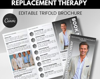 Testosterone Replacement Therapy trifold brochure, TRT trifold, TRT flyers, hormone replacement therapy trifold flyer canva, TRT marketing