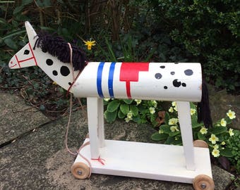 Vintage Wooden Horse ~ Pull Toy ~ on wheels OOAK