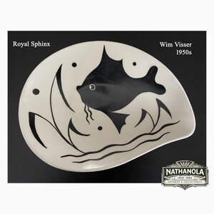 Vintage Ceramic Bowl – Wim Visser Petrus Regout Maastricht – 1950s Mid Century Dutch Pottery – Fish Motif Model 125 Z 3005