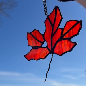 Acchiappasole in vetro colorato con foglia d&#39;acero canadese, foglia autunnale, foglia autunnale, foglia d&#39;acero canadese, decorazione, foglia autunnale in vetro, arte autunnale, natura