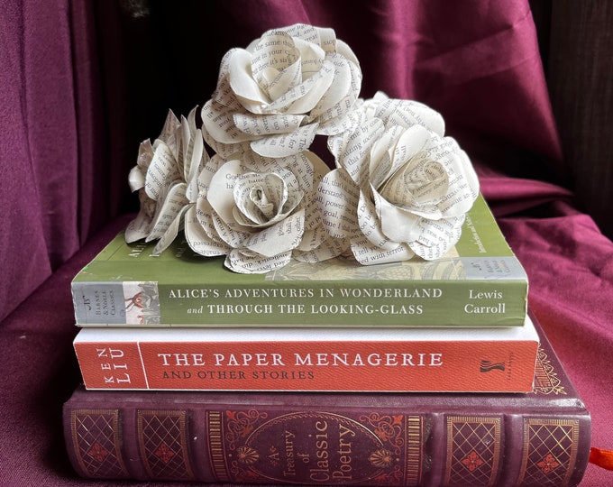 Paper Flower Book Page Decor for Wedding 3 In, Bookshelf Decor Gift for ...