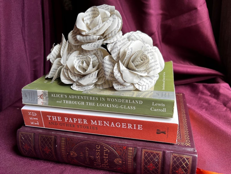 Paper Flower Book Page Decor for Wedding 3 In, Bookshelf Decor Gift for ...