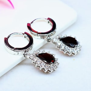 Garnet Cut  Pear Shape Multiple Size Push Earring Garnet Stud Gemstone Chunky Earring Minimalist Silver Earring.