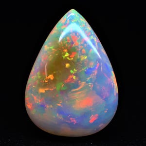 48.45 Ct Natural Ethiopian Welo Opal Pear Cabochon | 31x22x15 mm Large Multi Color Fire Play Gemstone | Loose Opal for Jewelry & Collectors