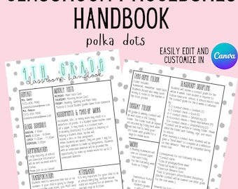 Classroom Procedure Handbook  - Polka Dots - Canva Editable Template
