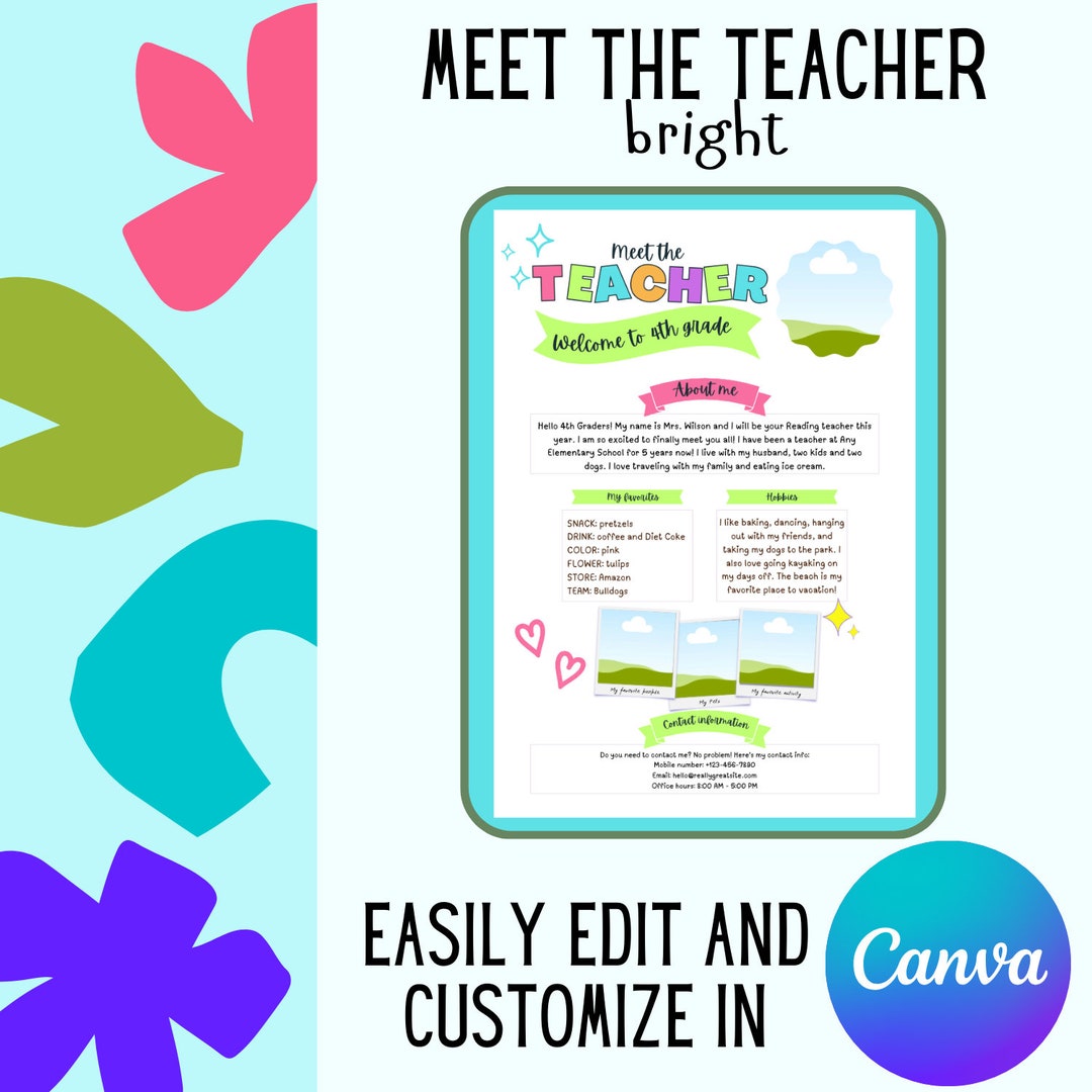 Meet the Teacher - Brights - Canva Editable Template - Etsy