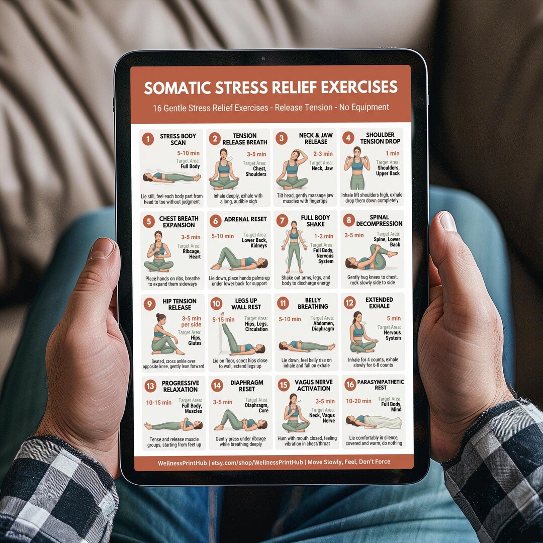 Burnout Recovery Exercises | Somatic Stress Relief | Printable Poster ...