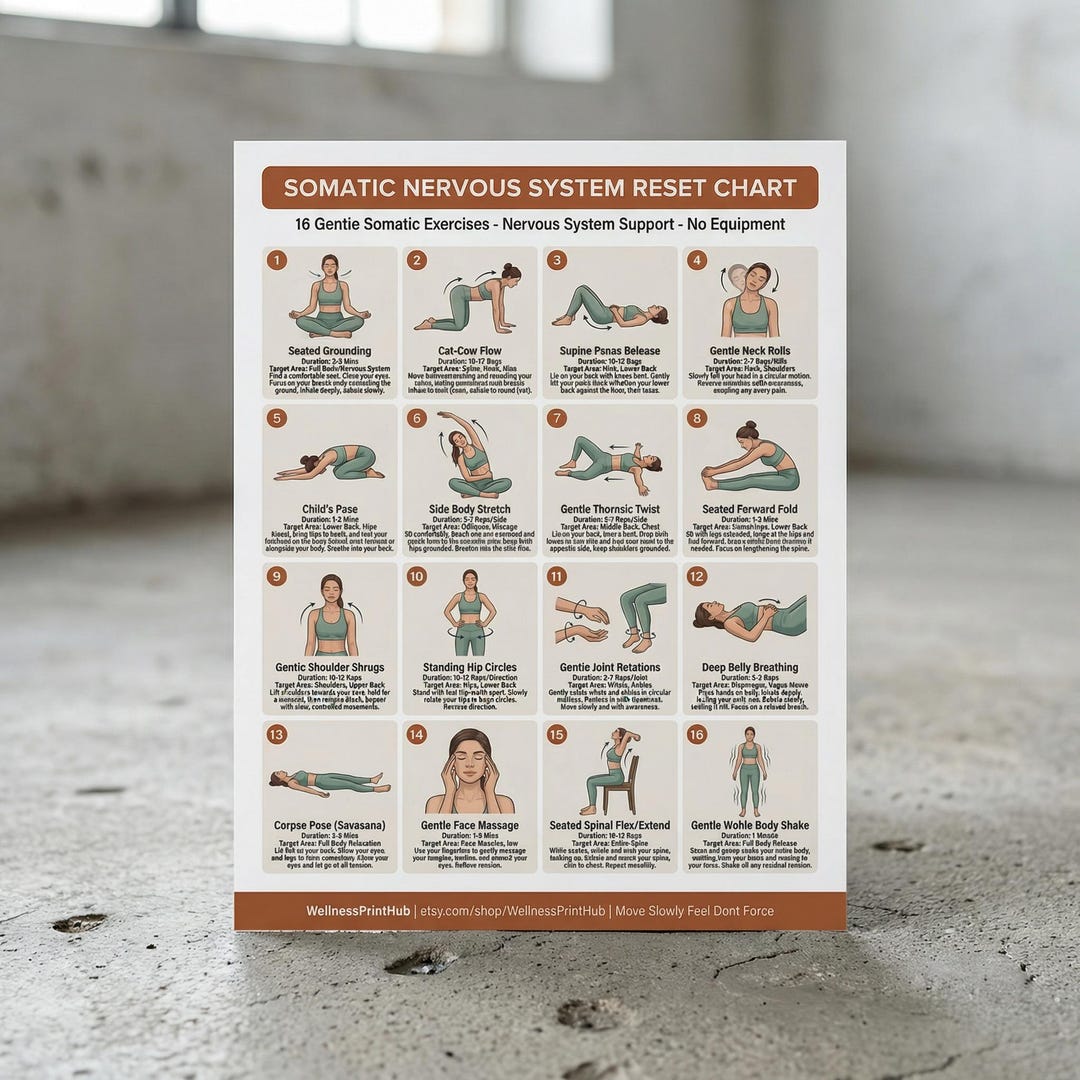 Somatic Nervous System Reset Chart Poster, Gentle Exercises, Anxiety ...