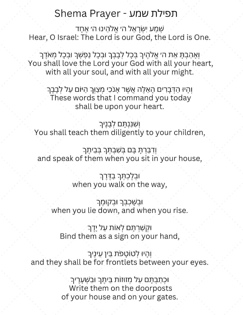 Shema Israel Prayer Printable– Hebrew With Vowels + English Translation ...