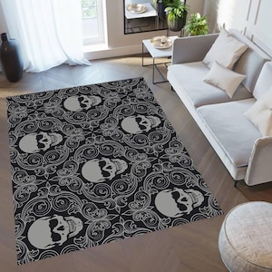 Gothic Skull Rug: Black Modern Skeleton Accent Rug