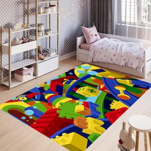 Colorful Building Block Rug: Kids Playroom Decor