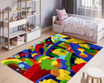 Colorful Building Block Rug: Kids Playroom Decor