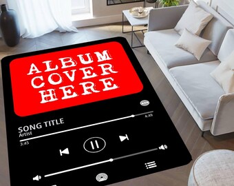 Custom Music Player Area Rug, Personalized Song Album Cover Rug, Custom Song Title Music Rug, Aesthetic Room Decor Gift, Cool Modern Rug
