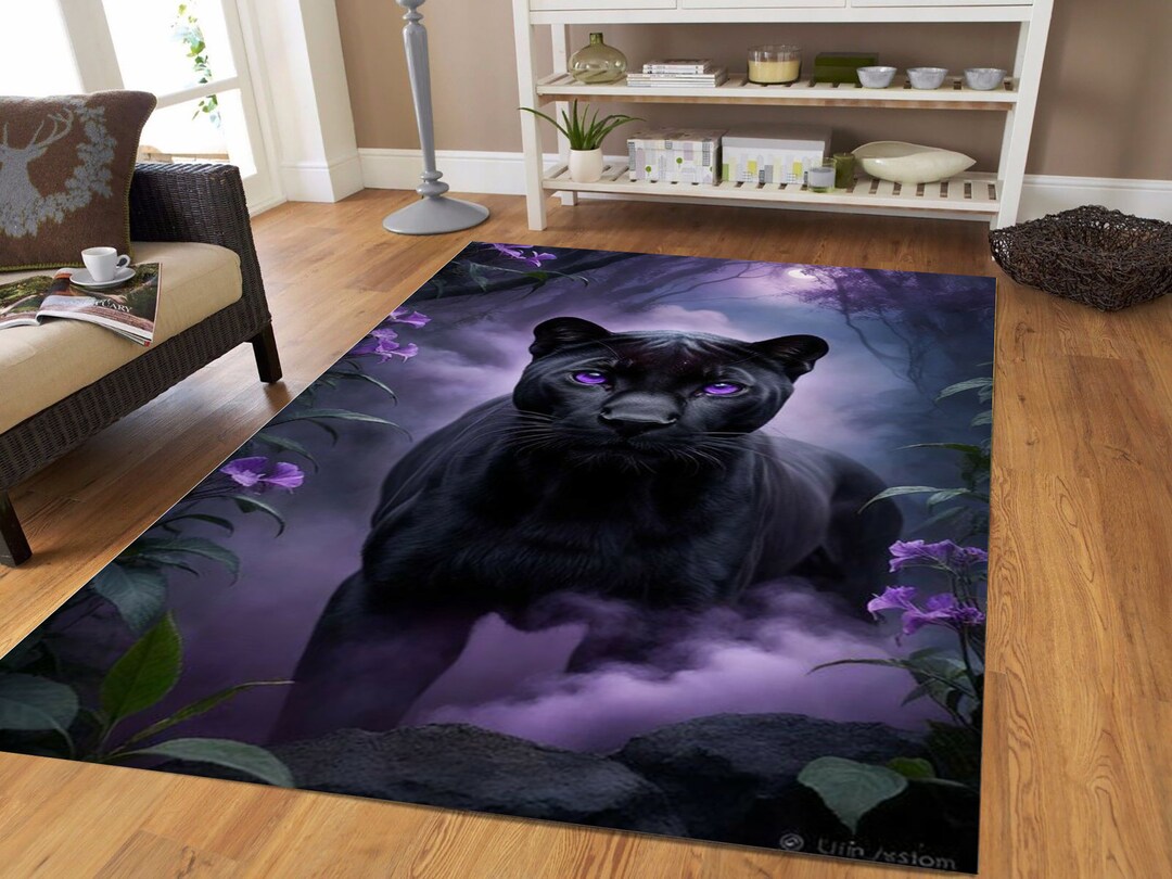 Black Jaguar Area Rug: Modern Wild Cat Design - Etsy