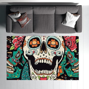 Colorful Sugar Skull Area Rug: Modern Home Decor