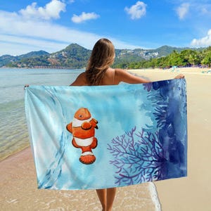 Toalla de pez, toalla de criaturas marinas, toalla de playa, toalla de océano, toalla de barco, toalla de verano, toalla de piscina, juego de toallas, regalo personalizable, regalo de cumpleaños, toalla