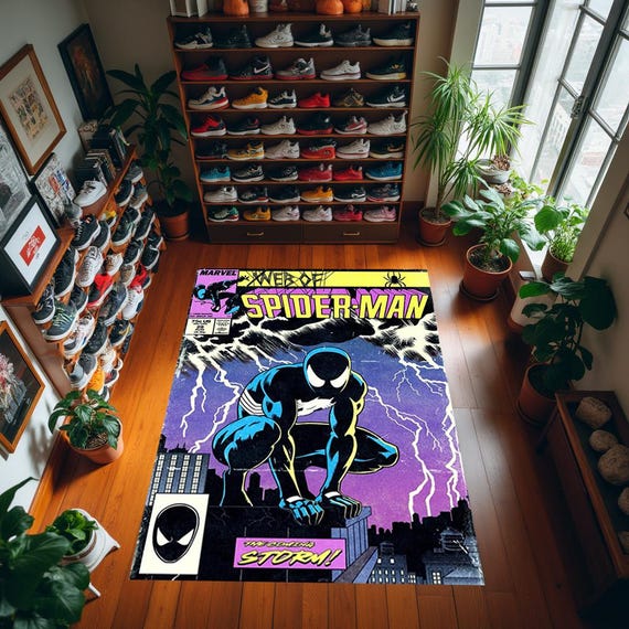スパイダーマンラグ、コミックブックスタイルのカーペット、マーベル