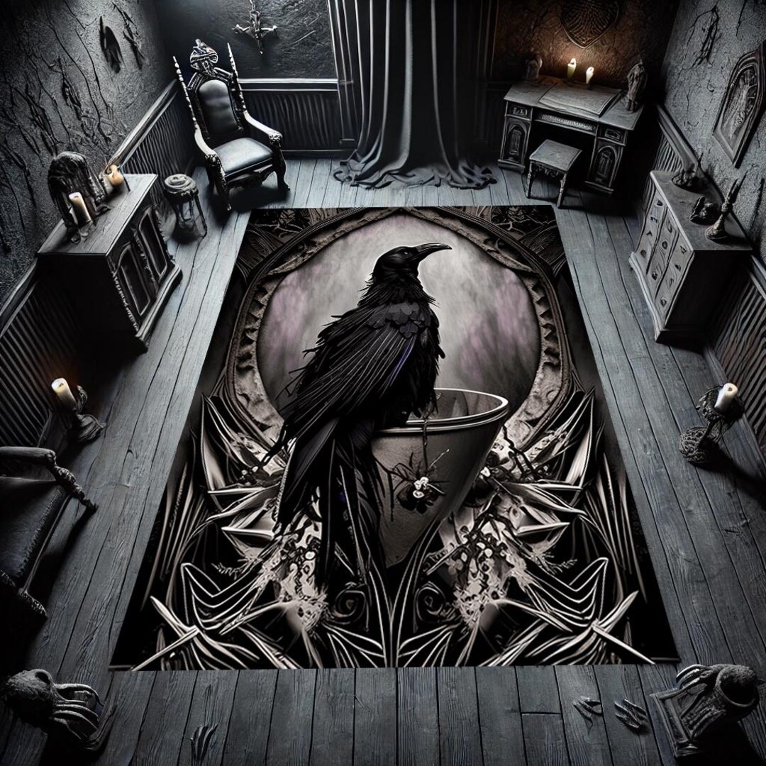 Black Crow Print Rug: Gothic Fantasy Floor Decor - Etsy