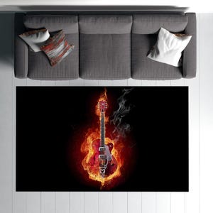 Flame Guitar Rug: Durable Music Room Area Rug