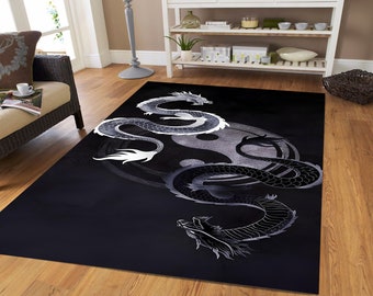 Peace Symbol Rug, Yin Yang Rug, Moon Rug, Abstract Rug, Small Dragon Rug, Dark Aesthetic Rug, Teens Room Rug, Cool Rug, Non Slip Rug, Gift