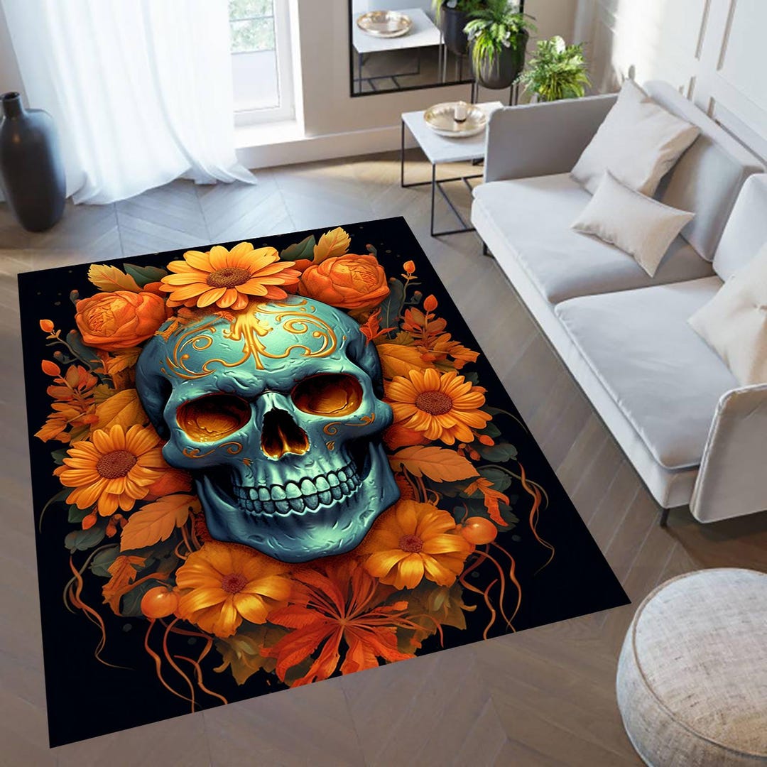Skull Rug: Gothic Floral Print, Modern Skeleton Decor - Etsy