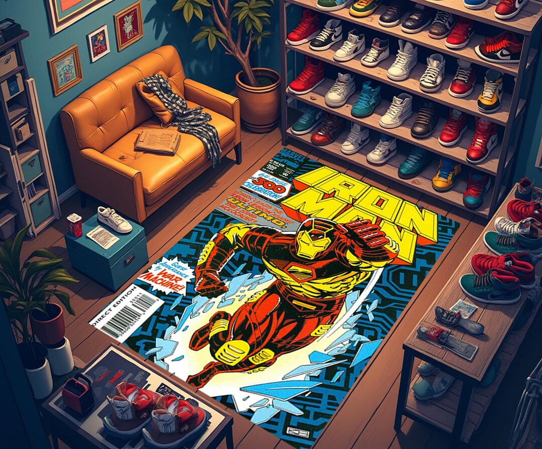 Iron Man, Comic Book Printed, Superhero, Cartoon, Area Rug, Youth Room ...