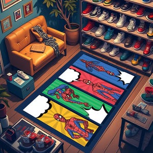 Spiderman Comics Rug,Comic Art Rug,Superhero Fan Gift,Comic Book Rug,Cool Rug,Superhero Rug,Spiderman Decor,Teens Room Rug,Avengers Rug