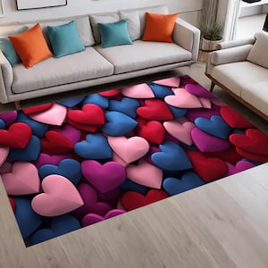 Colorful Hearts Rug: Modern Love Rug, Personalized Home Decor