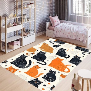 Cat Rug,Cute Nursery Rugs,Cat Friendly Rugs,Cat Area Rug,Cat Decor,Animals Rug,Kids Room Rug,Cute Cat Rug,Nursery Rug,Kindergarten Rug