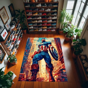 Colorful Rug, Captain America, Fan Gift, Captain America Shield, Custom Rug, Personalization Rug, Birthday Gift, Durable, Aesthetic, Gift