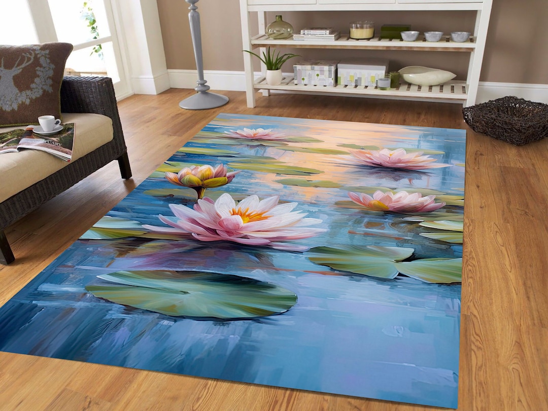 Modern Rug Lotus Rug Lotus Flower Rug: Modern Floral Accent Rug - Etsy