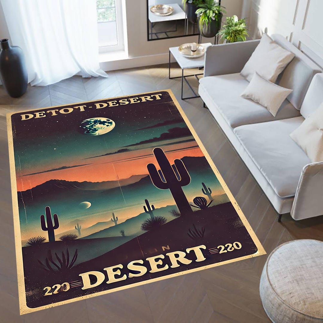 Cactus Desert Area Rug: Vintage Style, Non-slip Modern Carpet - Etsy