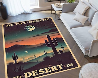 Cactus Desert Area Rug: Vintage Style, Non-Slip Modern Carpet