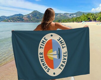 Personalized Beach Towel, Summer Travel Time Design, Cotton Blend